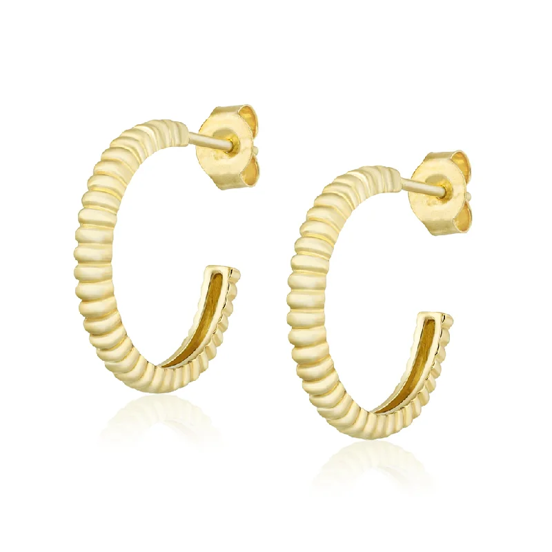 14K Yellow Gold Overlay Fluted Hoop Earrings