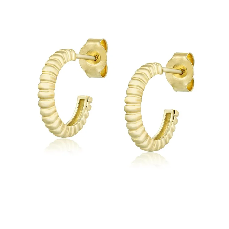 14K Yellow Gold Overlay Fluted Huggie Earrings