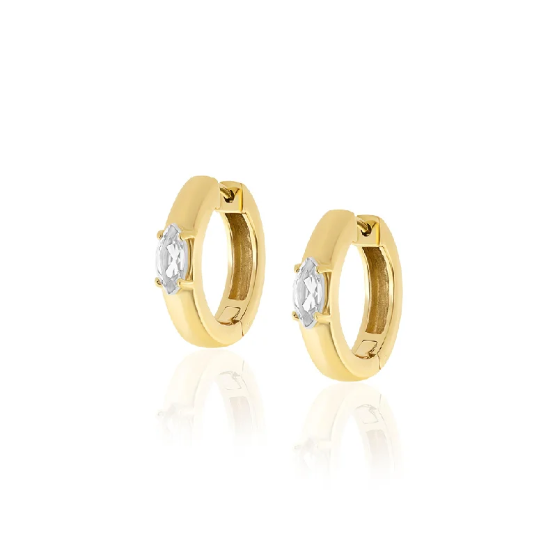 14K Yellow Gold Overlay Huggie Earrings With White Topaz