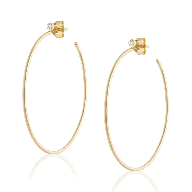 14K Yellow Gold Overlay Large Wire Hoops With White Zircon Post With White Zircon