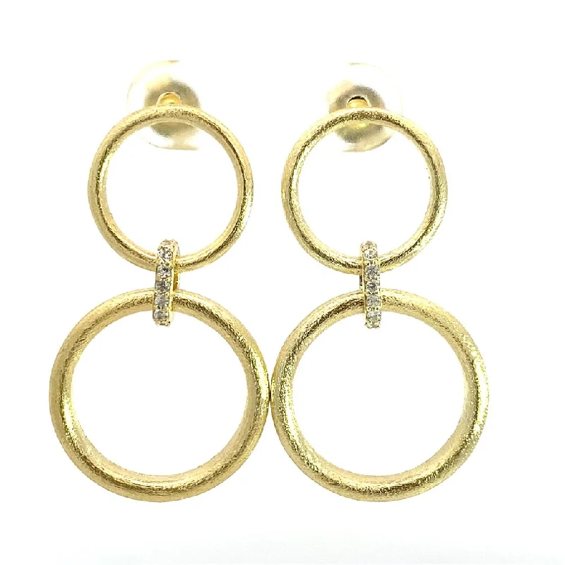 14K Yellow Gold Overlay Matte Finish Double Ring Earrings