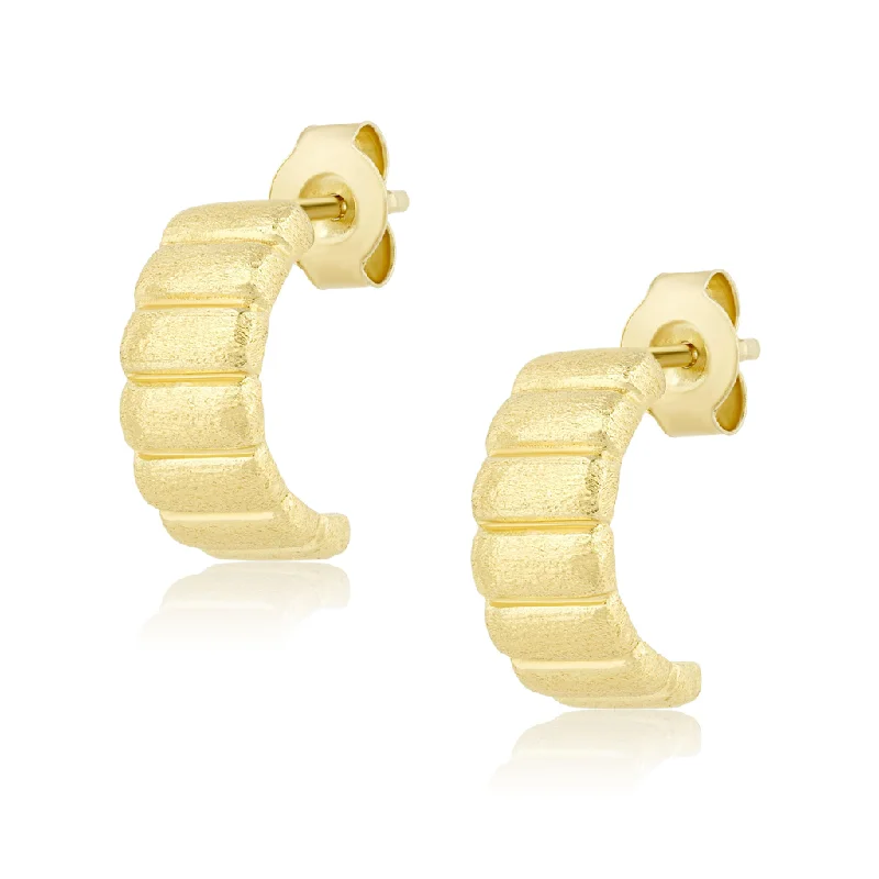 14K Yellow Gold Overlay Matte Finish Mini Fluted J Hoops