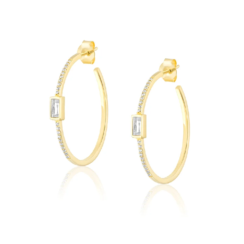 14K Yellow Gold Overlay Pavé And Baguette White Zircon Hoops