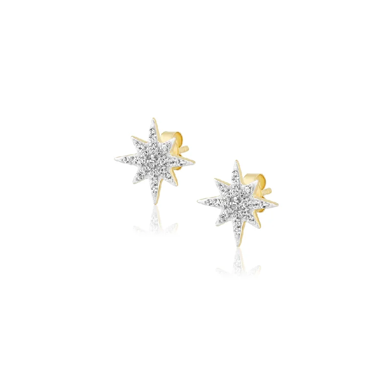 14K Yellow Gold Overlay White Zircon Pavé Starburst Earrings