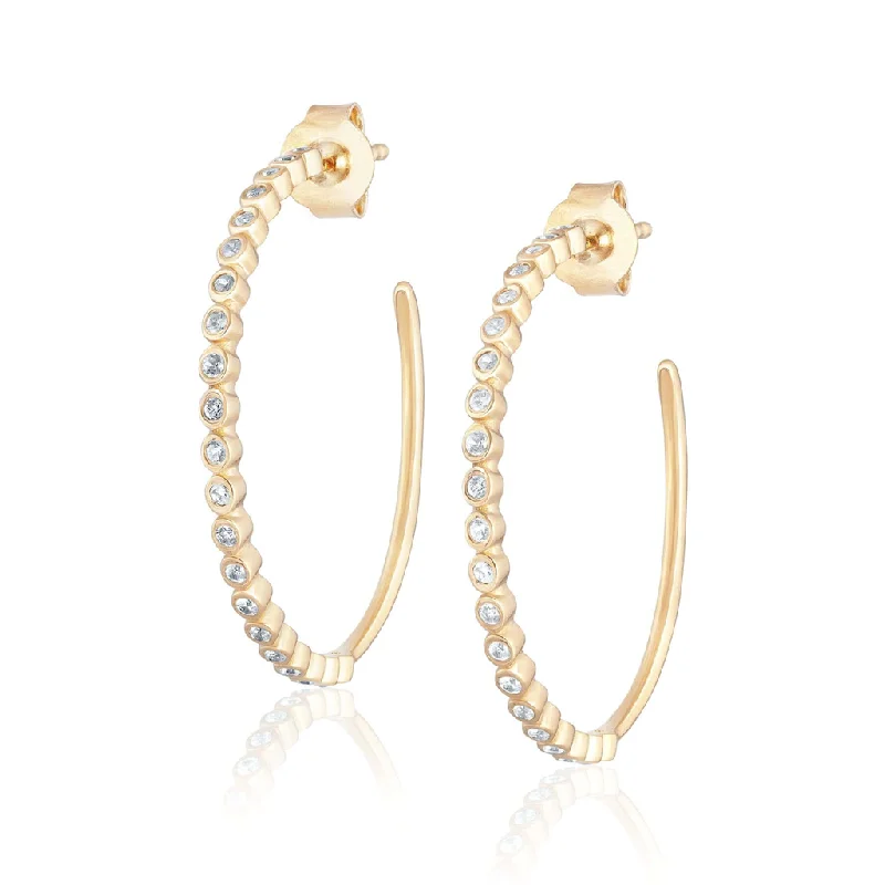 14K Yellow Gold Overlay White Zircon Hoops