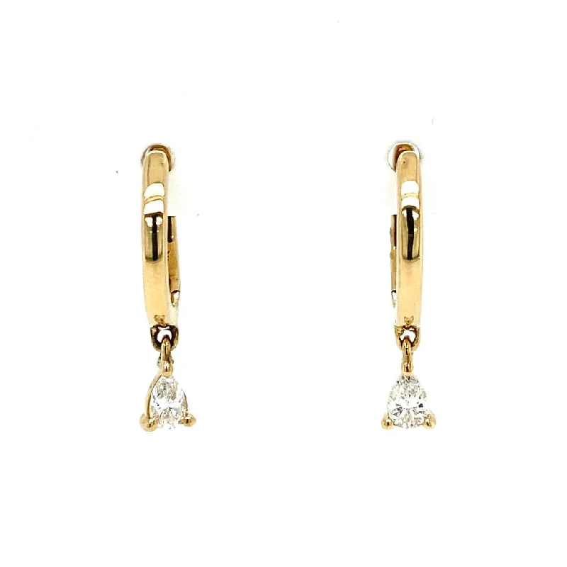 14K Yellow Gold Pear Diamond Drop Huggie Earrings