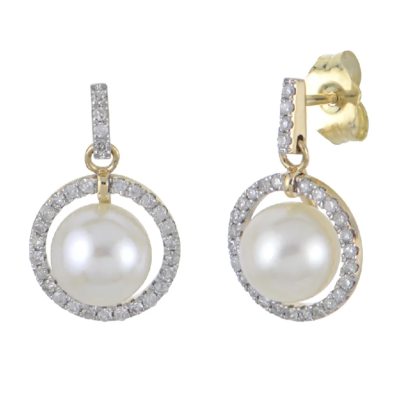 14K Yellow Gold Pearls And Diamond Halo Earrings