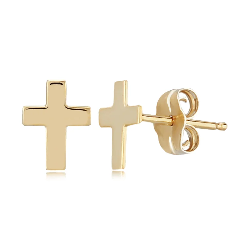 14K Yellow Gold Plain Cross Stud Earrings