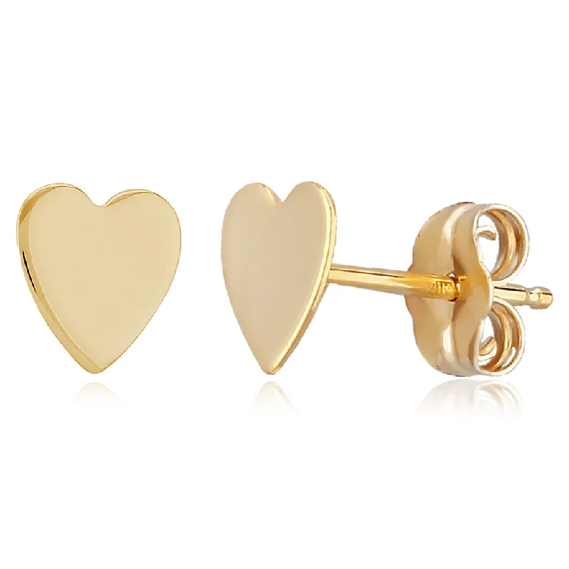 14K Yellow Gold Plain Heart Stud Earrings