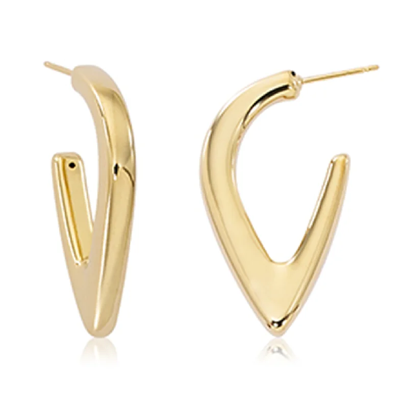 14K Yellow Gold Puffed V Hoop Earrings