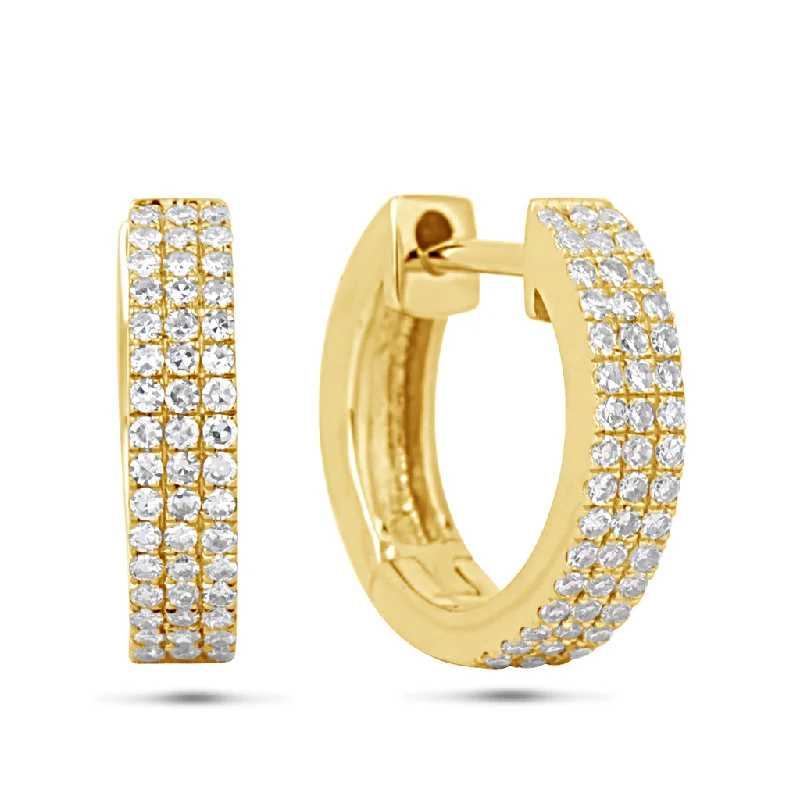 14K Yellow Gold Round Diamond Huggie Earrings