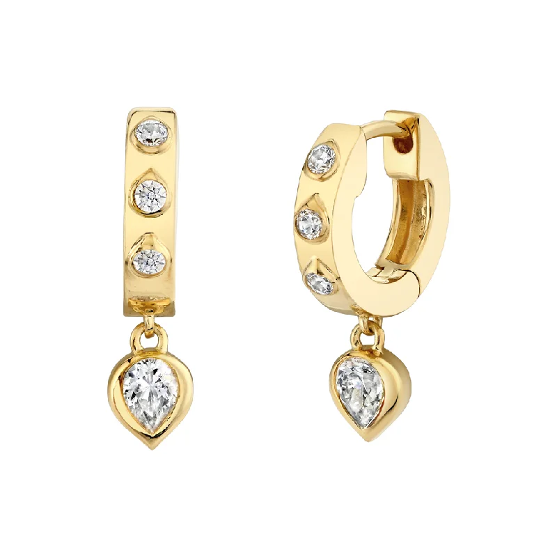 14K Yellow Gold Shell Bezel Set Dangle Natural Diamonds Earrings