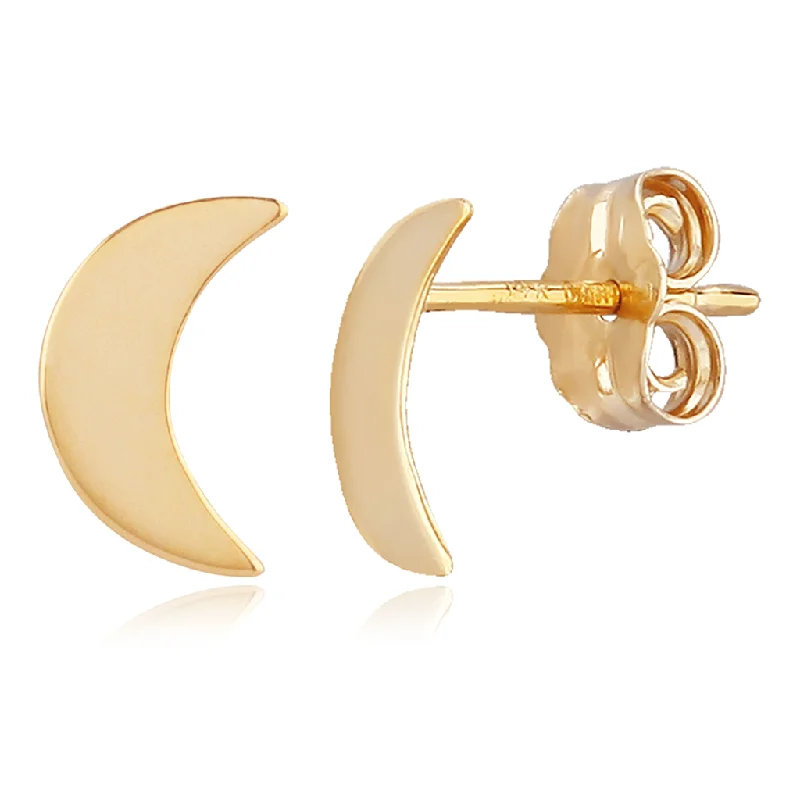 14K Yellow Gold Small Crescent Moon Stud Earrings