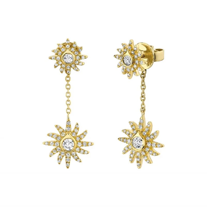 14K Yellow Gold 'Solaz' Bezel Diamond Shell And Sun Dnagle Earrings