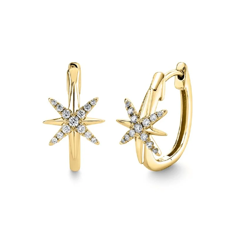 14K Yellow Gold 'Solaz' Diamond Sun Brust Huggie Earrings