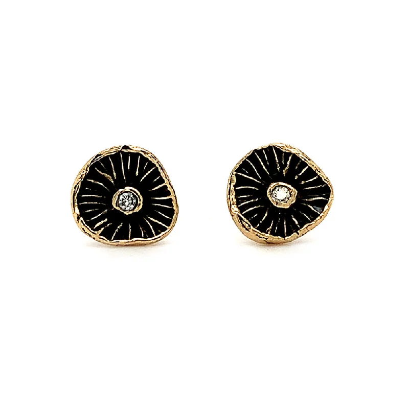 14K Yellow Gold Stud Earrings - "Mushroom Caps"