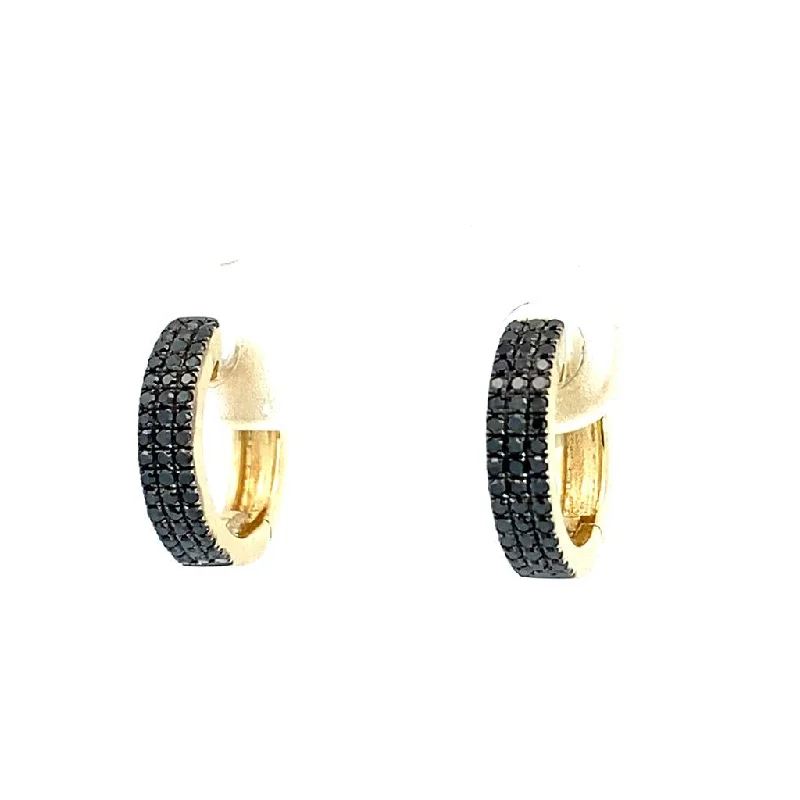 14K Yellow Gold Three Row Diamond Pavé Round Huggie Earrings