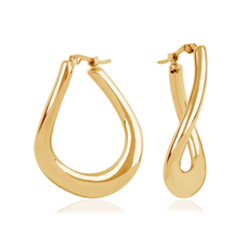 14K Yellow Gold Wavy Hoop Earrings