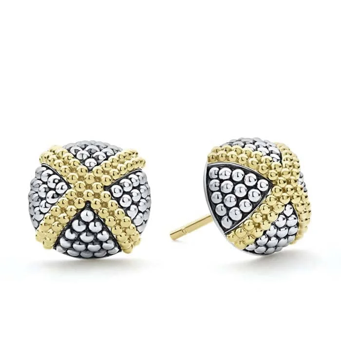 LAGOS Two-Tone X Caviar Stud Earrings in Sterling Silver and 18K Yellow Gold