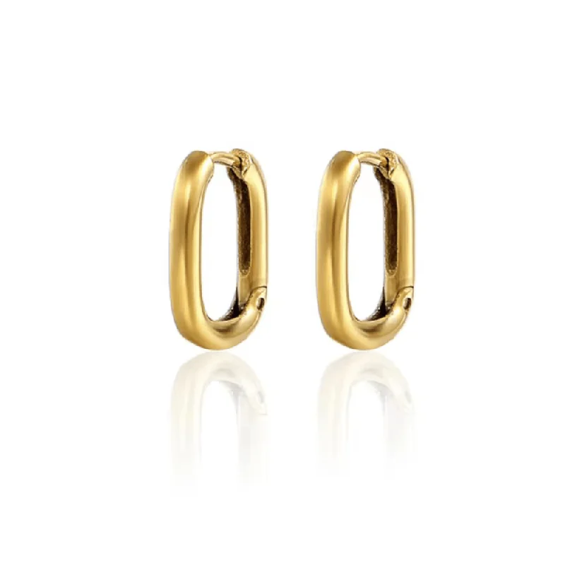 18K Gold Plated Rectangle Hoop Earrings – Sleek & Stylish