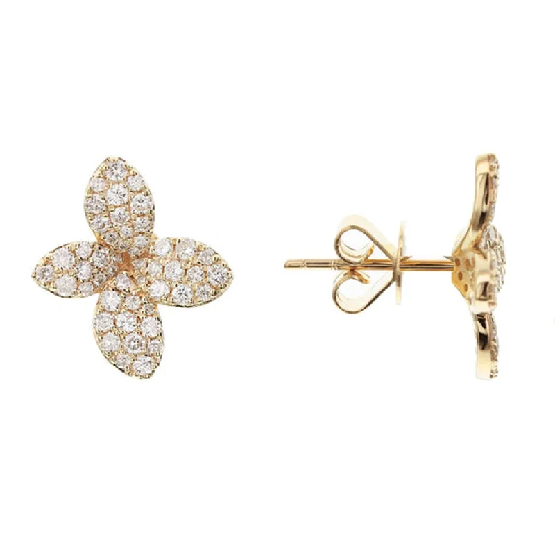 18K Yellow Gold Diamond Flower Earrings