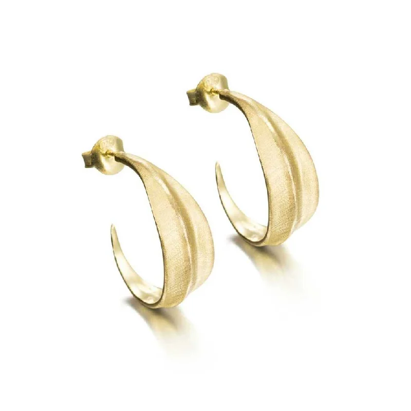 18K Yellow Gold Vermeil Leaf Motif Hoop Earrings