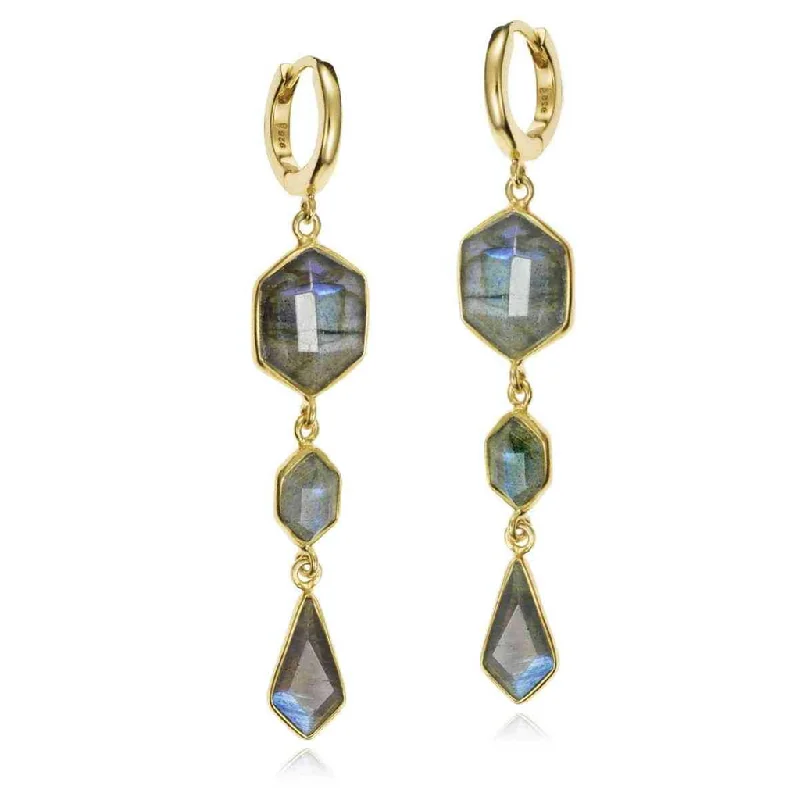 18K Yellow Gold Vermeil Geometric Labradorite Dangle Earrings