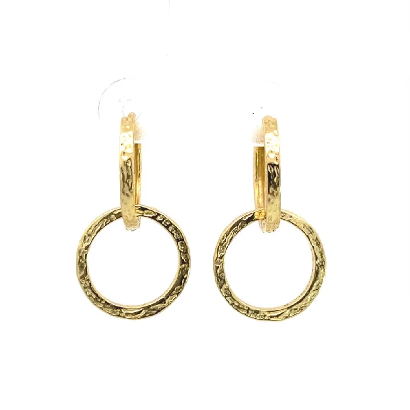 18K Yellow Gold Vermeil Hammered Cirlce Dangle Earrings