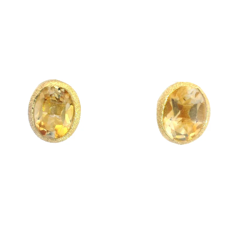 18K Yellow Gold Vermeil Oval Citrine Stud Earrings