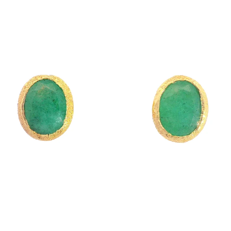 18K Yellow Gold Vermeil Oval Emerald Stud Earrings