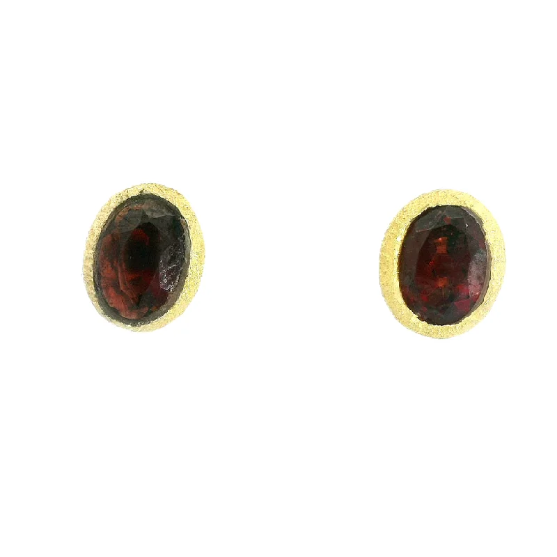 18K Yellow Gold Vermeil Oval Garnet Stud Earrings