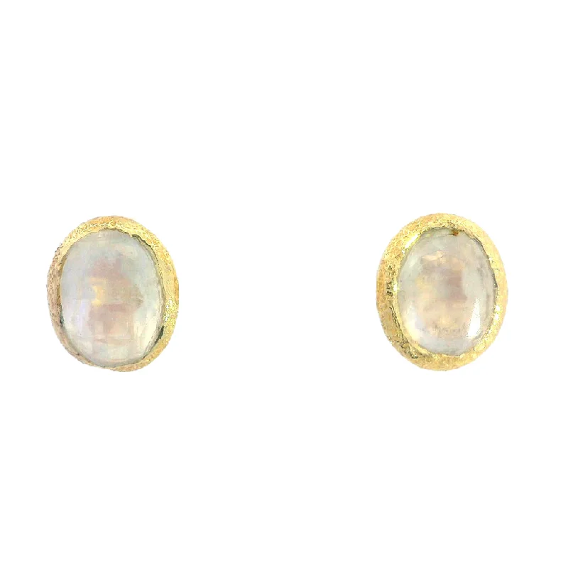 18K Yellow Gold Vermeil Oval Moonstone Stud Earrings