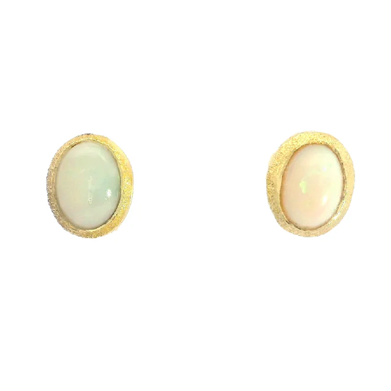 18K Yellow Gold Vermeil Oval Opal Stud Earrings