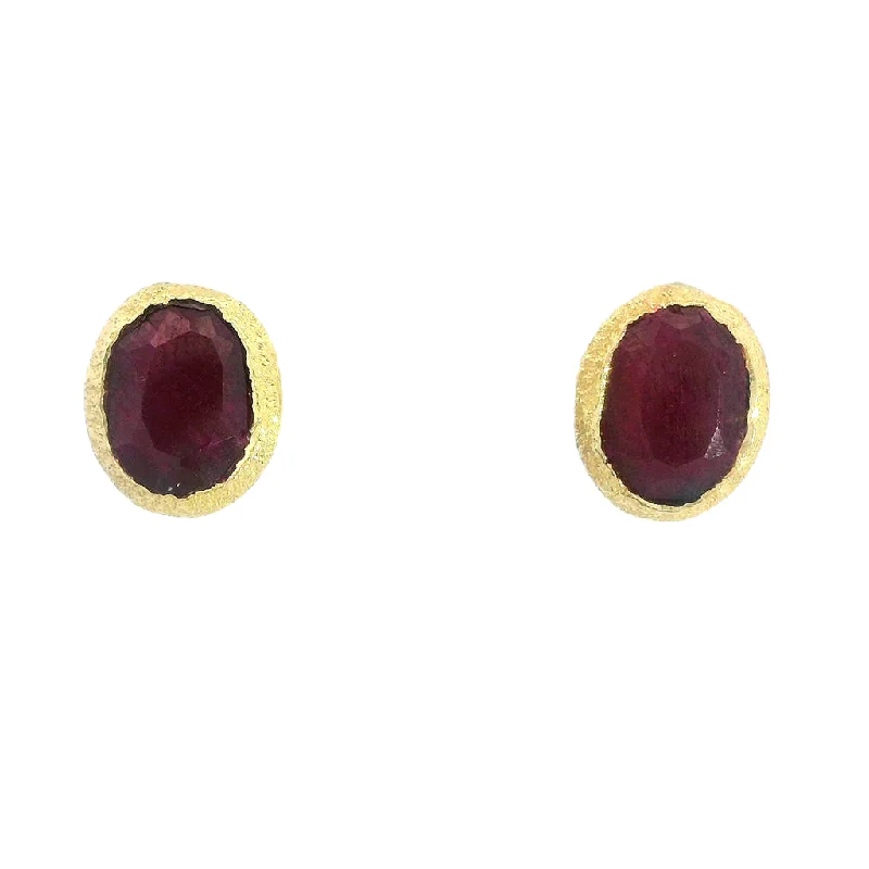 18K Yellow Gold Vermeil Oval Ruby Stud Earrings