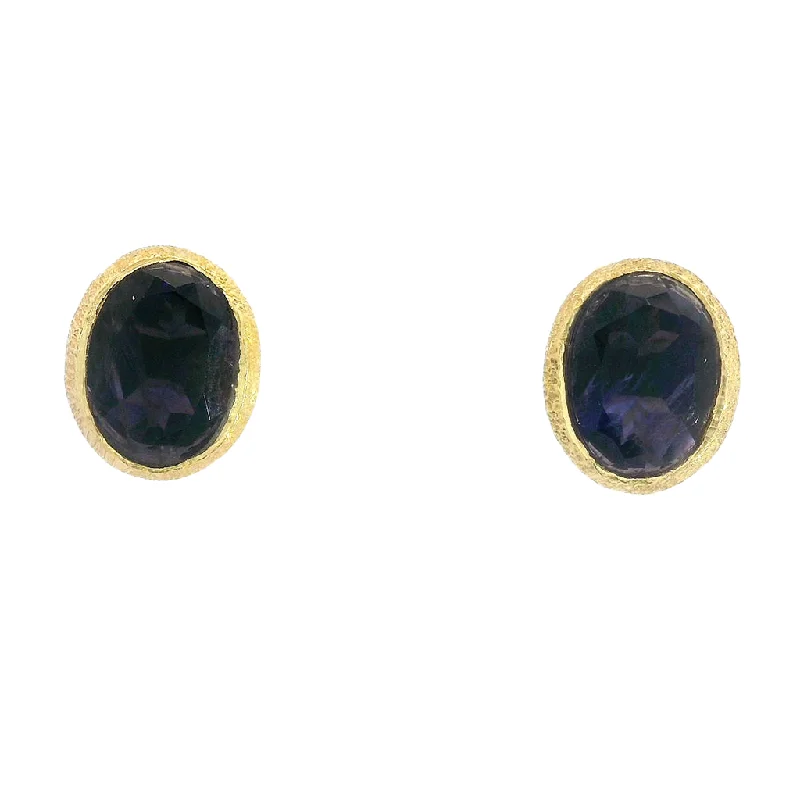 18K Yellow Gold Vermeil Oval Sapphire Stud Earrings