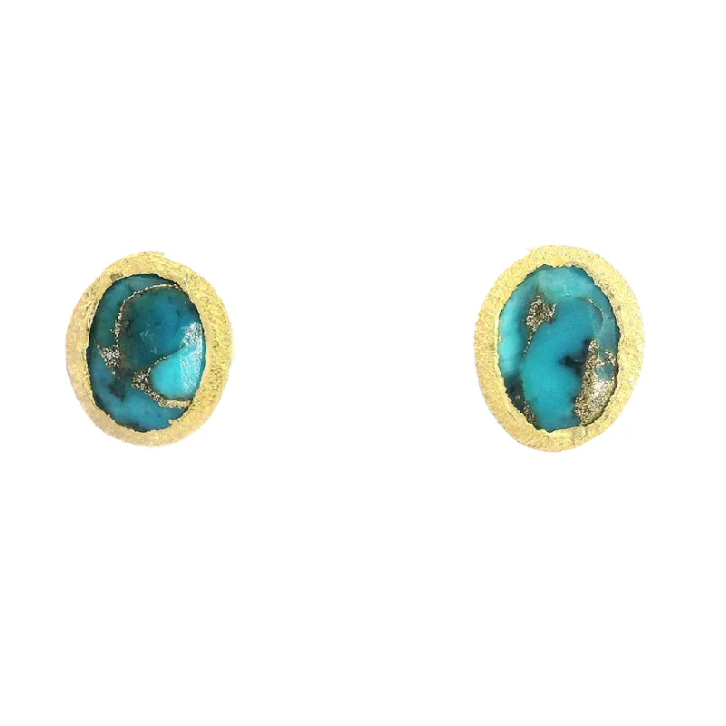 18K Yellow Gold Vermeil Oval Turquoise Stud Earrings