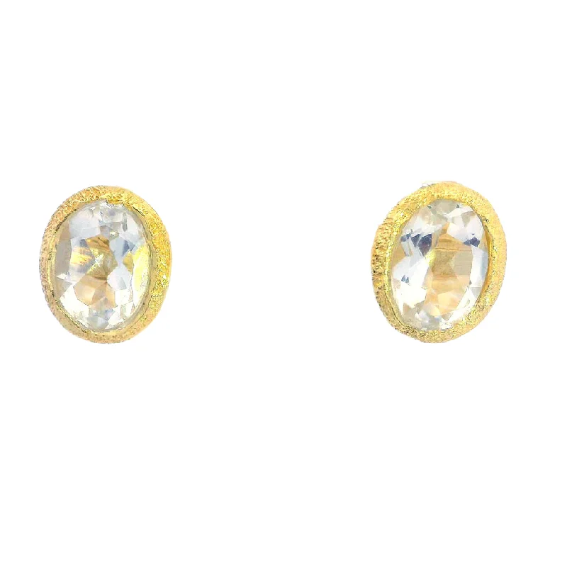 18K Yellow Gold Vermeil Oval White Topaz Stud Earrings