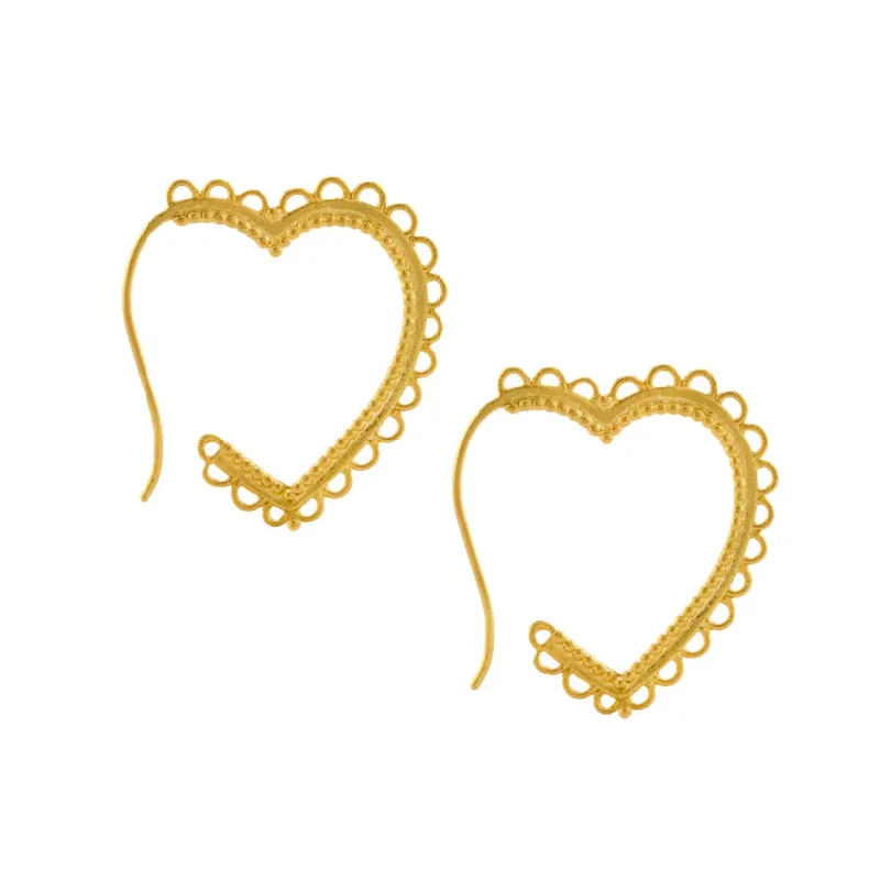 Gold Vermeil Semi Hoops - "Lace Edged Hearts"