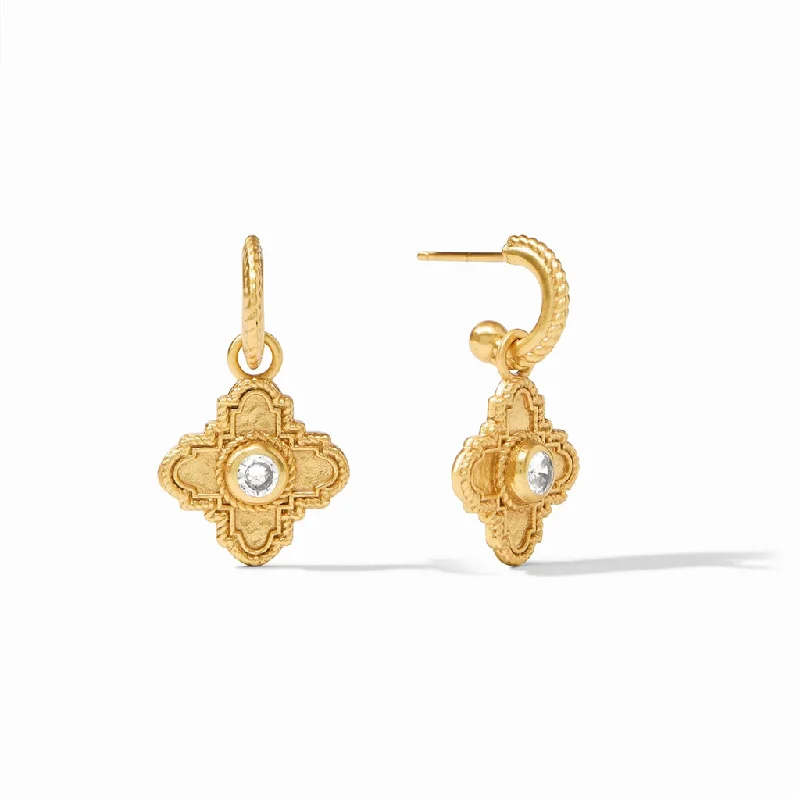 24K Yellow Gold Overlay 'Theodora' Hoop And Charm Earrings