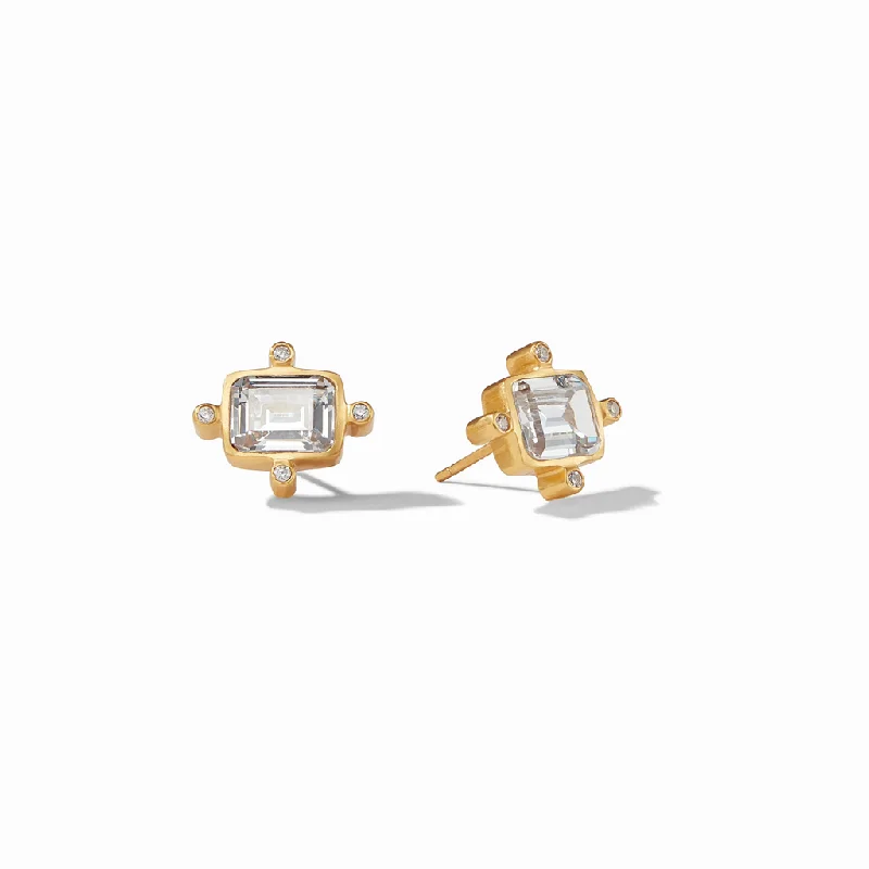 24K Yellow Gold Overlay 'Clara' Studs With Cubic Zirconia