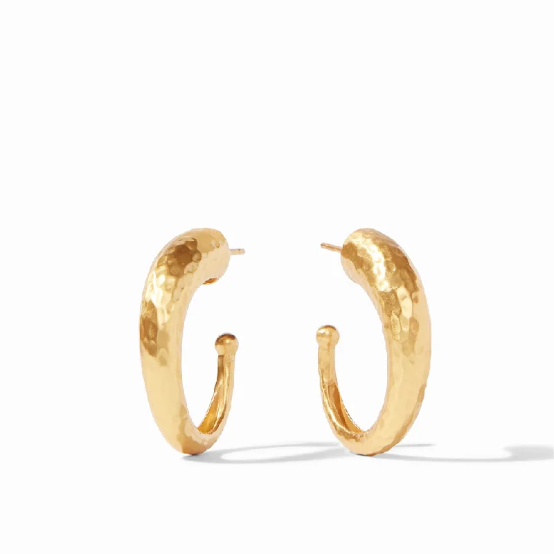 24K Yellow Gold Overlay Medium Hammered Hoop Earrings