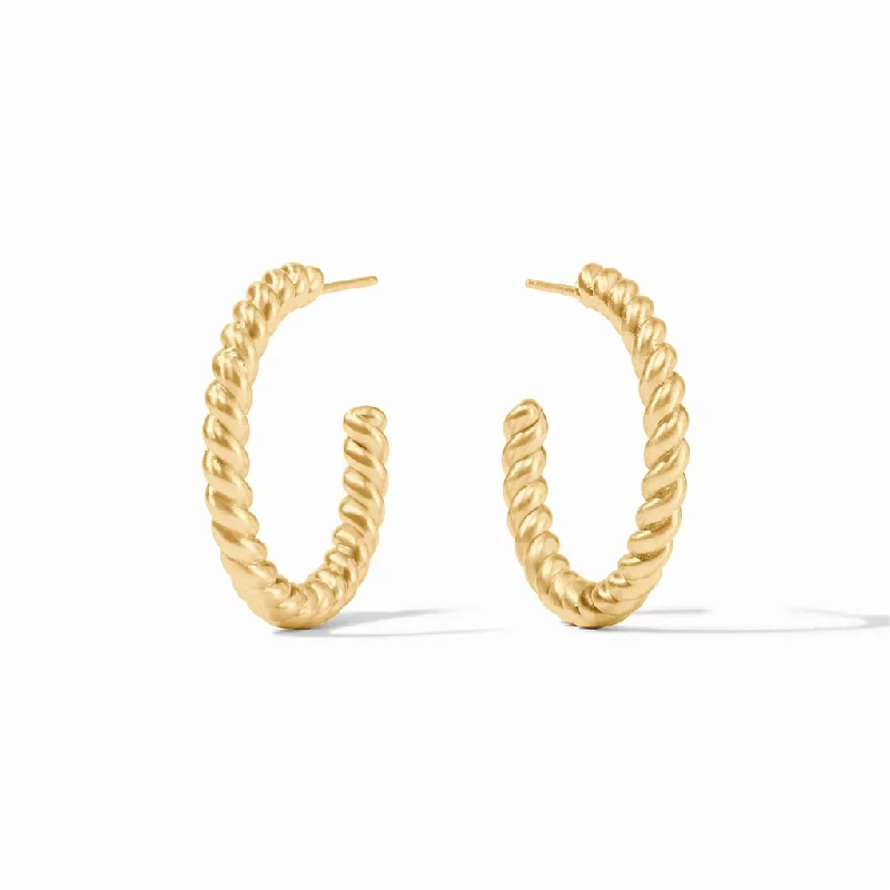 24K Yellow Gold Overlay 'Nassau' Medium Twisted Hoops