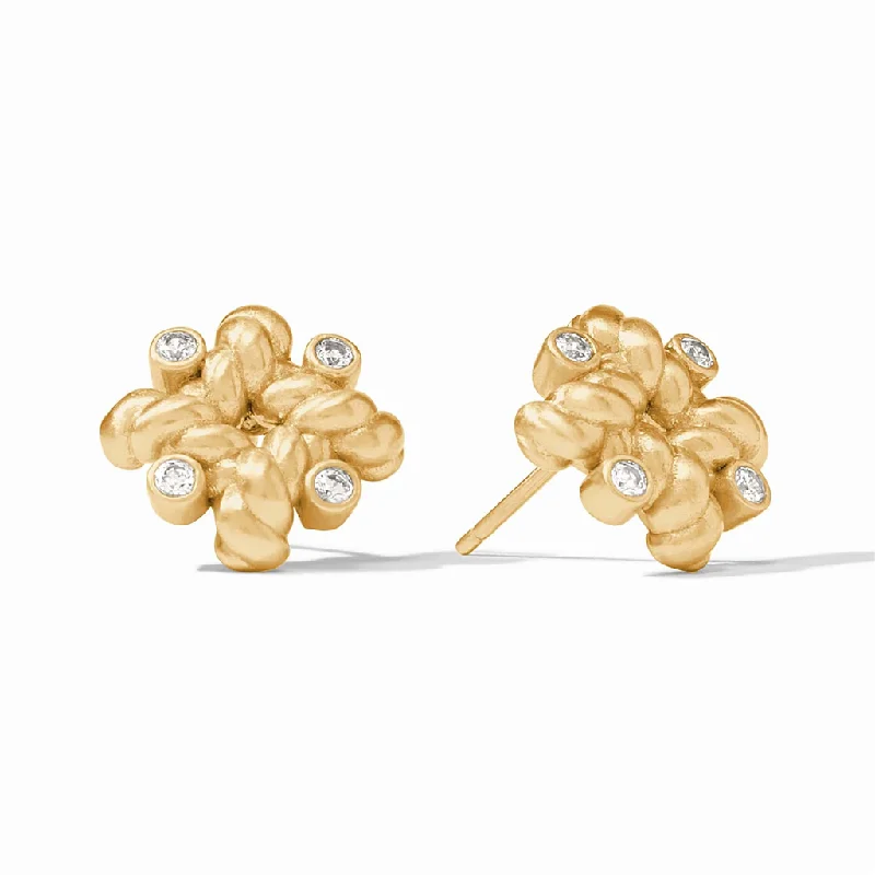 24K Yellow Gold Overlay 'Nassau' Twisted Rope Stud Earrings With Cubic Zirconia