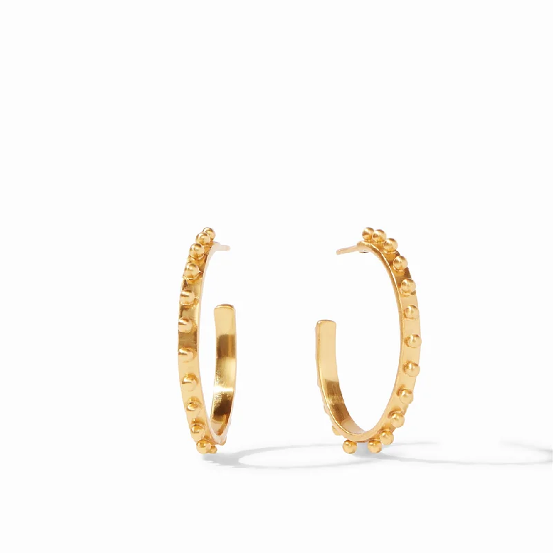 24K Yellow Gold Overlay 'Soho' Medium Beaded Hammered Hoop Earrings