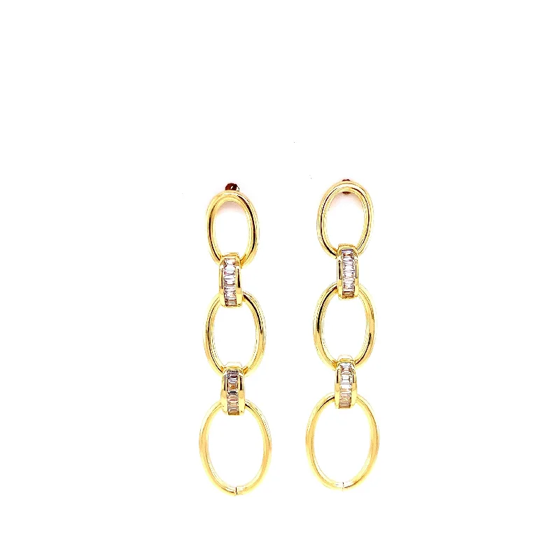 3 Chain Hanging Earring with Baguette Loops