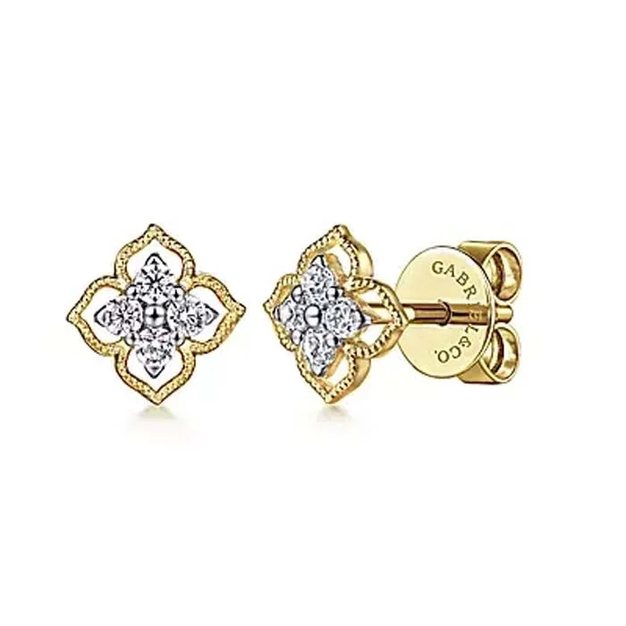 Gabriel & Co. Floral Diamond Stud Earrings in 14K Yellow Gold