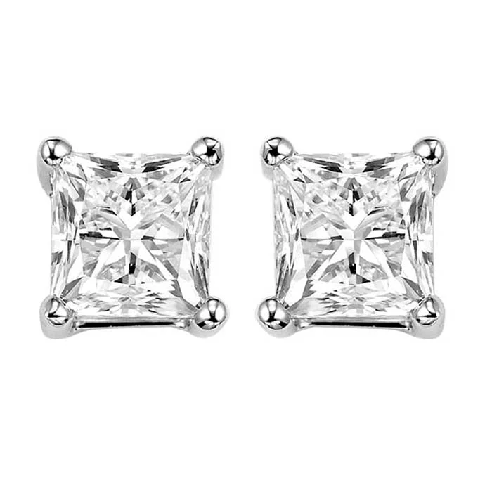 Mountz Collection 3/4CTW Princess Diamond Stud Earrings in 14K White Gold