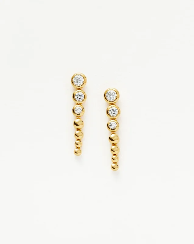 Tennis Beaded Stone Drop Stud Earrings | 18ct Gold Vermeil/Cubic Zirconia