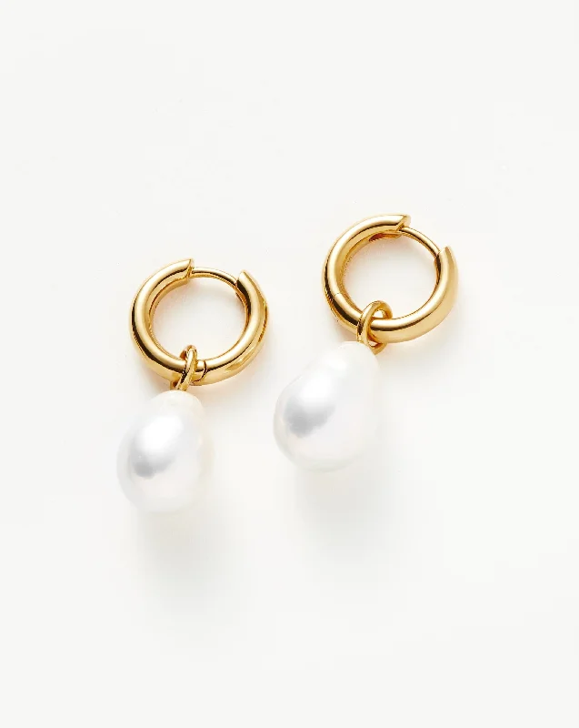 Baroque Pearl Drop Tunnel Mini Hoop Earrings | 18ct Gold Vermeil/Pearl