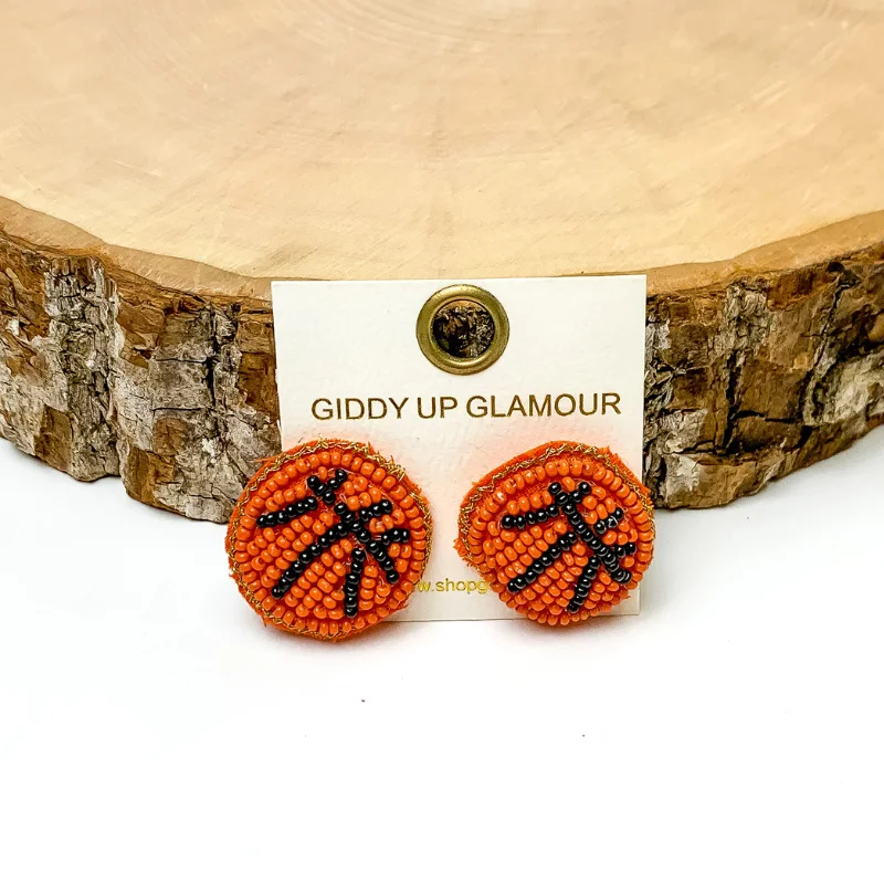 Beaded Basketball Stud Earrings in Orange